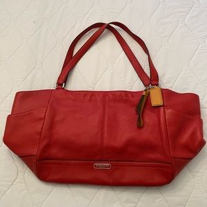 Orange-red Coach leather tote shoulder bag